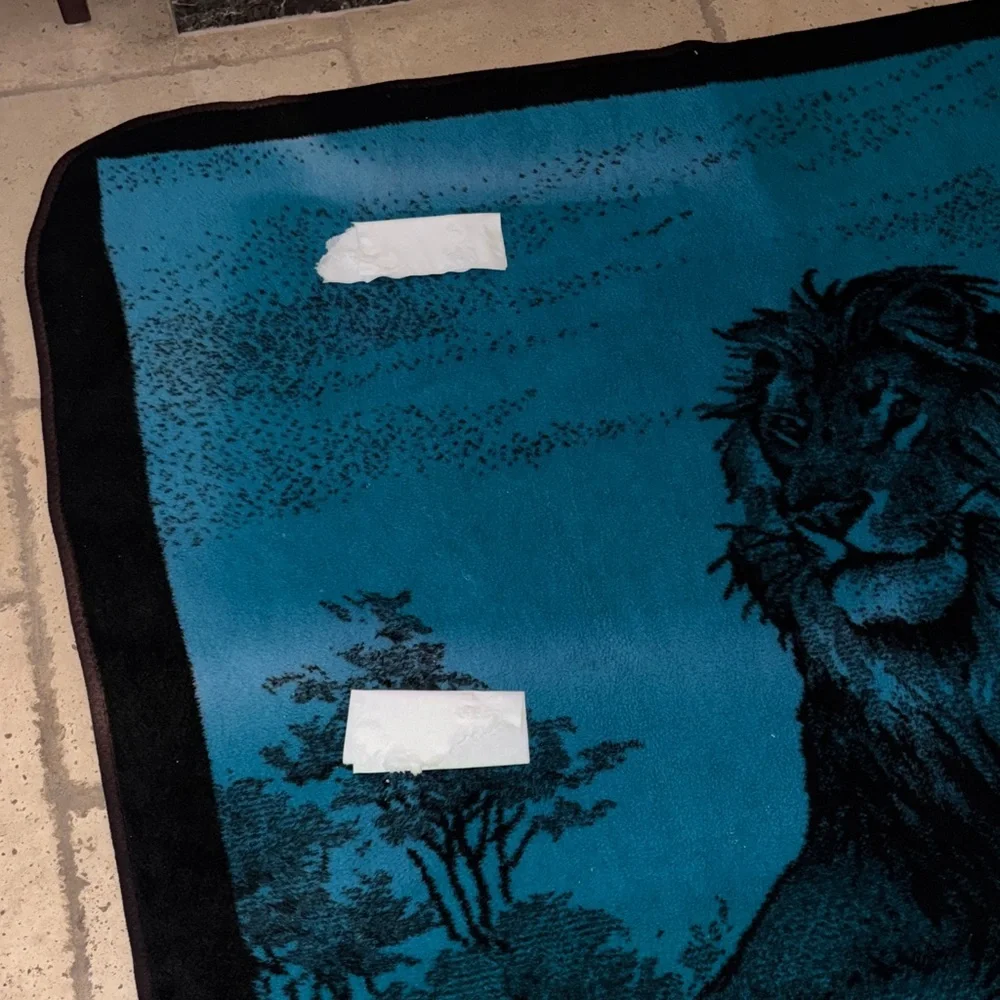 Vintage Gently Loved Reversible Lion Blanket Teal&Black By San Marcos